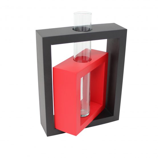 Vase 2 in 1 Rechteck inkl. Glaseinsatz schwarz/rot